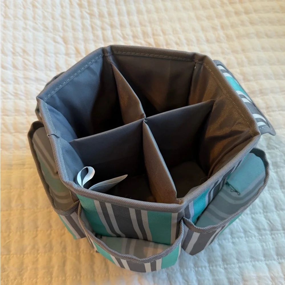 Striped Gray and Teal Organizer Bag
